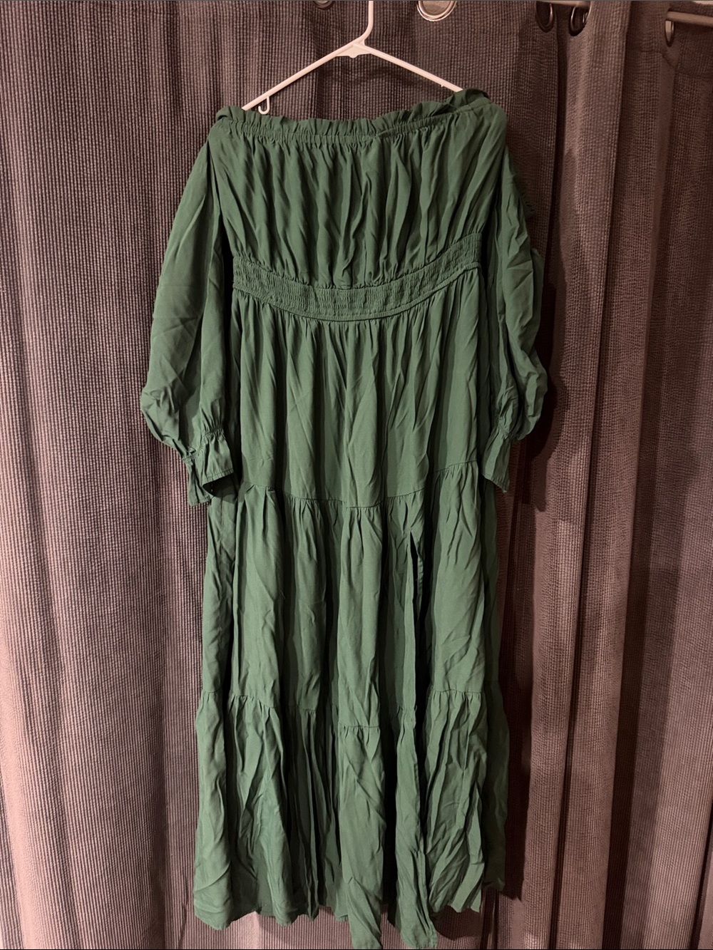 Women's Forest Green Tiered Off-Shoulder Dress
